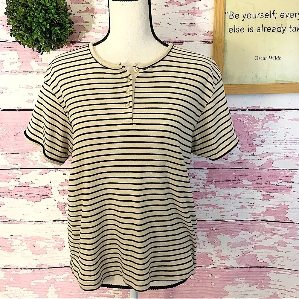 ERIKA Striped Short Sleeve Scoop neck Top Large